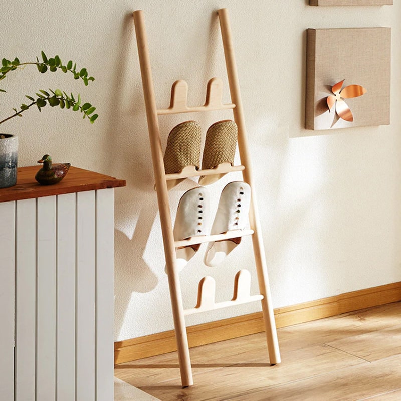 Shoe Storage Ladder in Solid Beech Wood, 4 Tier Shoe Rack 2