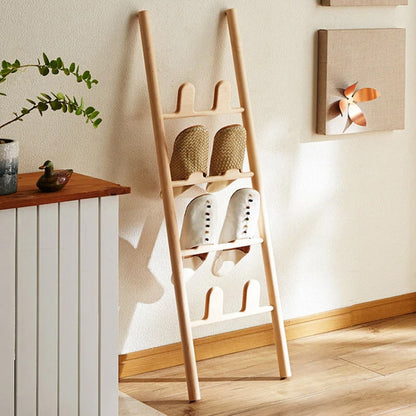 Shoe Storage Ladder in Solid Beech Wood, 4 Tier Shoe Rack 2