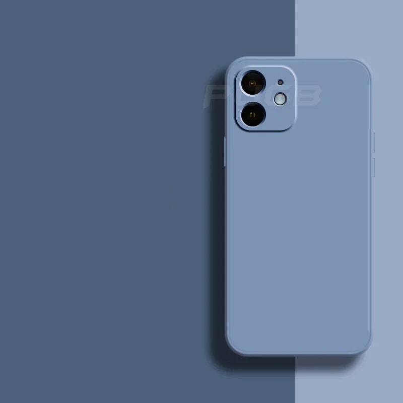 Blue grey silicone iPhone case seen from the back