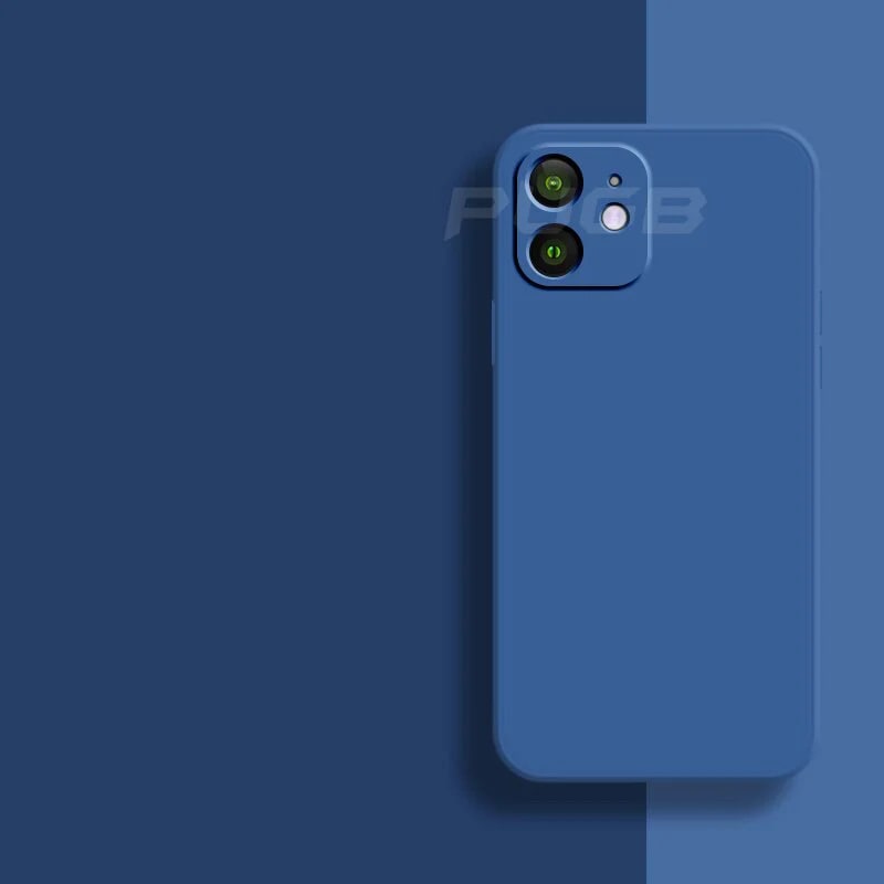 Cobalt blue silicone phone case seen from the back