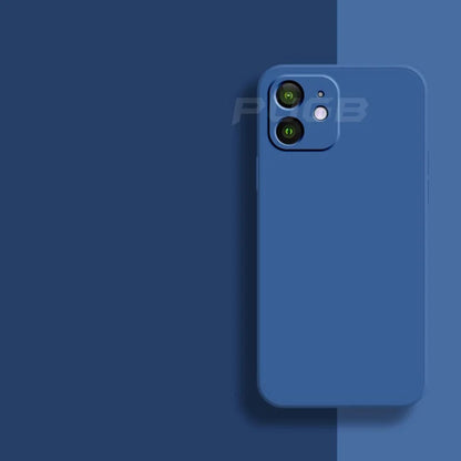 Cobalt blue silicone phone case seen from the back