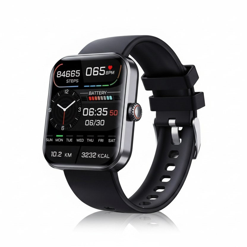 Black smart fitness watch with activity watch face