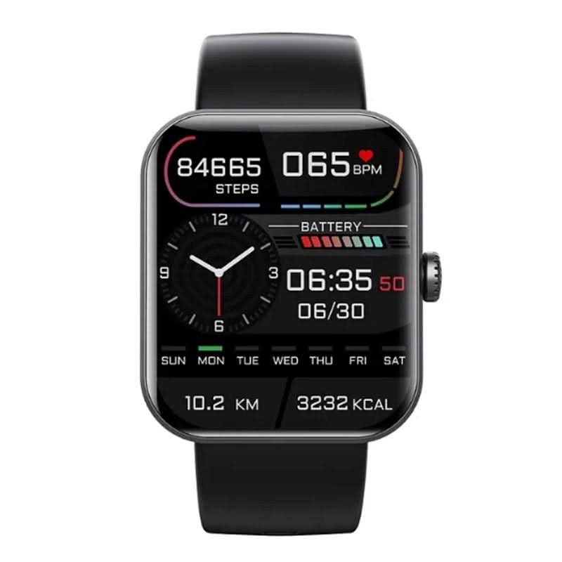 Front view of the black smart fitness watch display