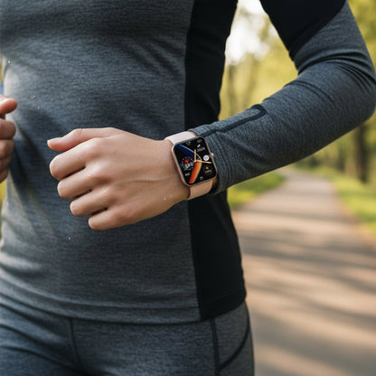 Smart fitness watch worn during a walk