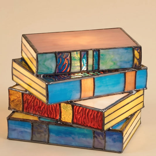 Stained Glass Book Lamp, Handcrafted Stacked Books Lamp 1