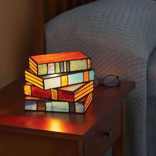 Stained Glass Book Lamp, Handcrafted Stacked Books Lamp 2