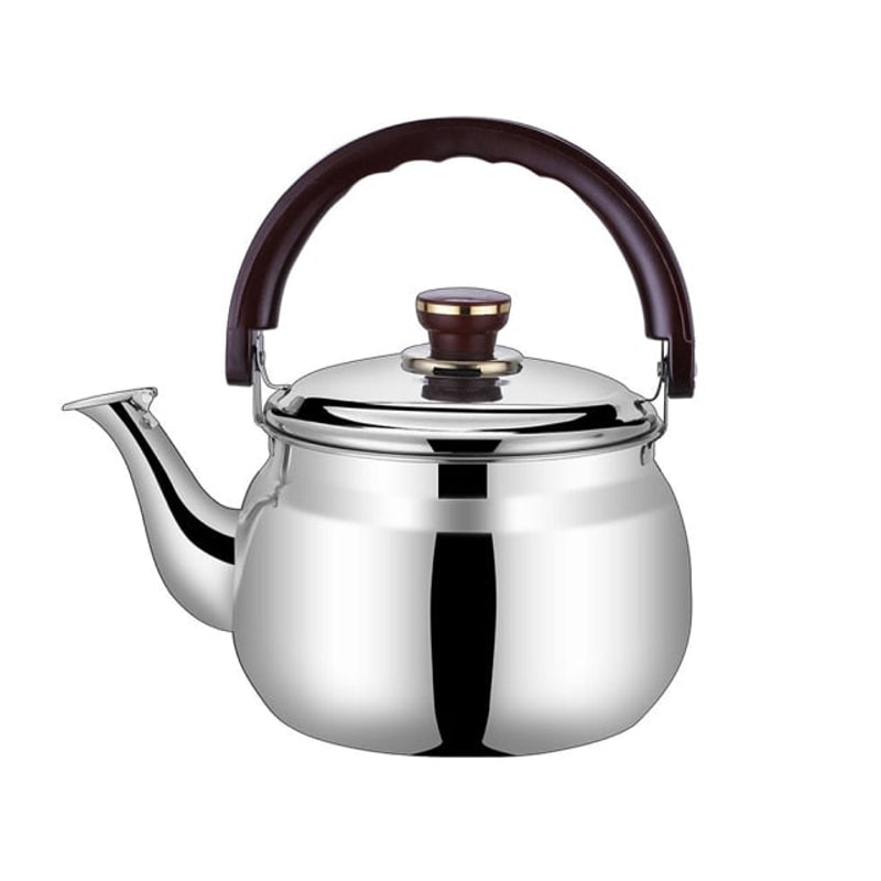 Stainless steel whistling kettle with dark handle