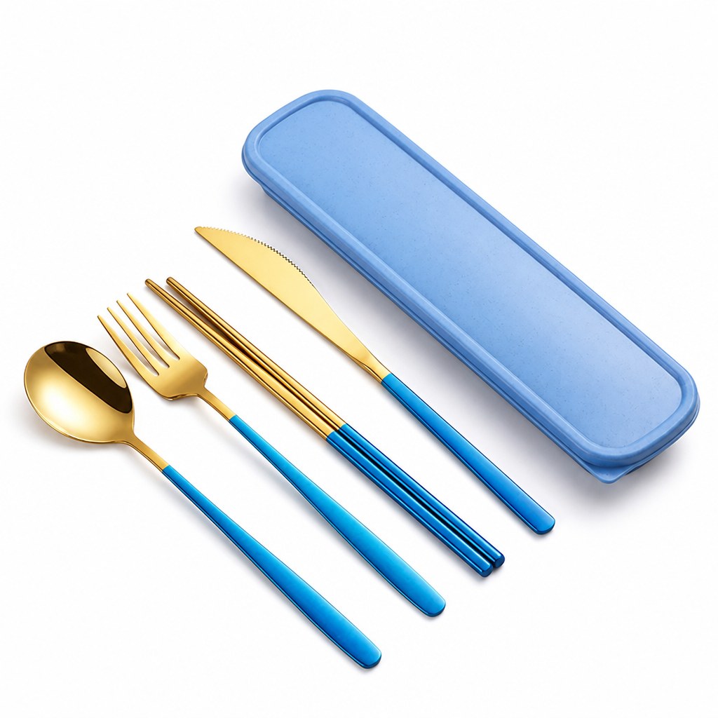Cutlery set in blue and gold