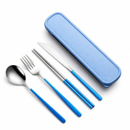 Cutlery set in blue and silver
