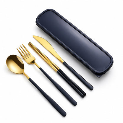 Cutlery set in navy and gold
