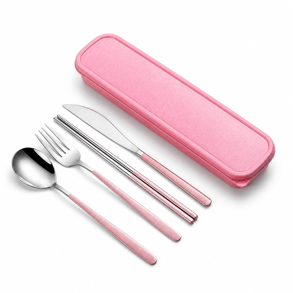 Cutlery set in pink and silver