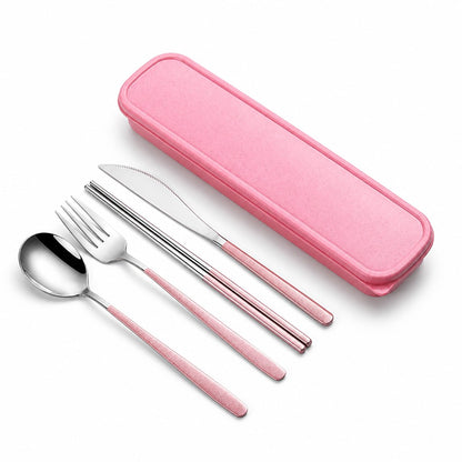 Cutlery set in pink and silver