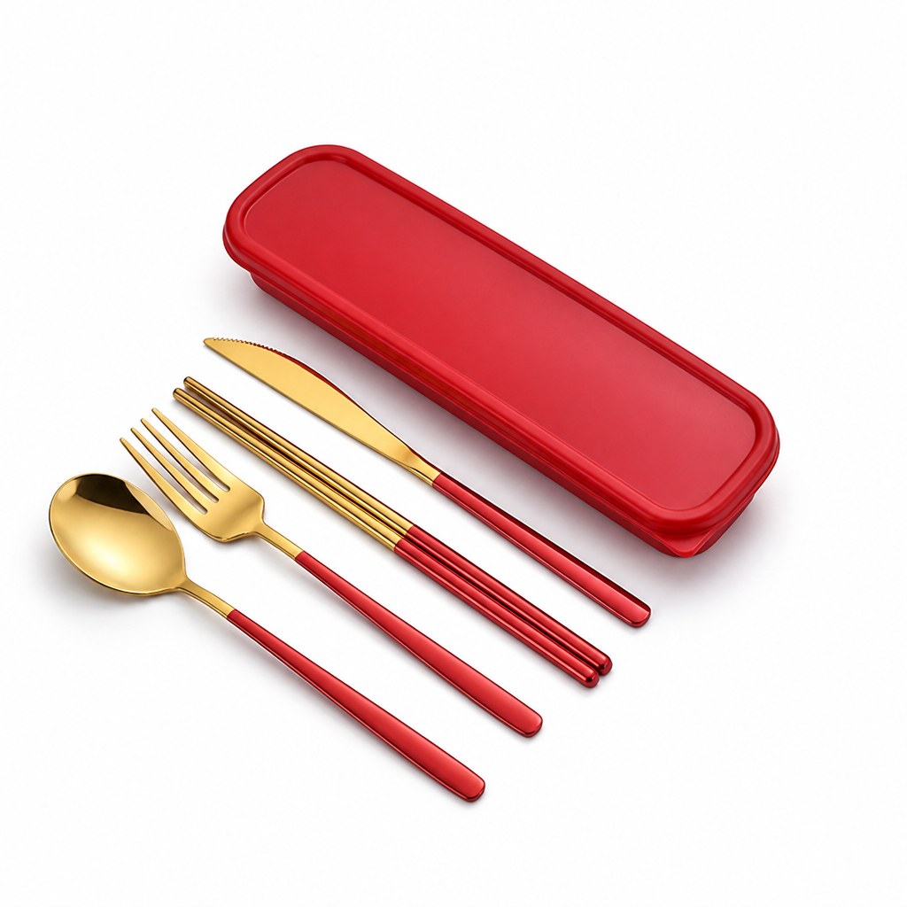 Cutlery set in red and gold