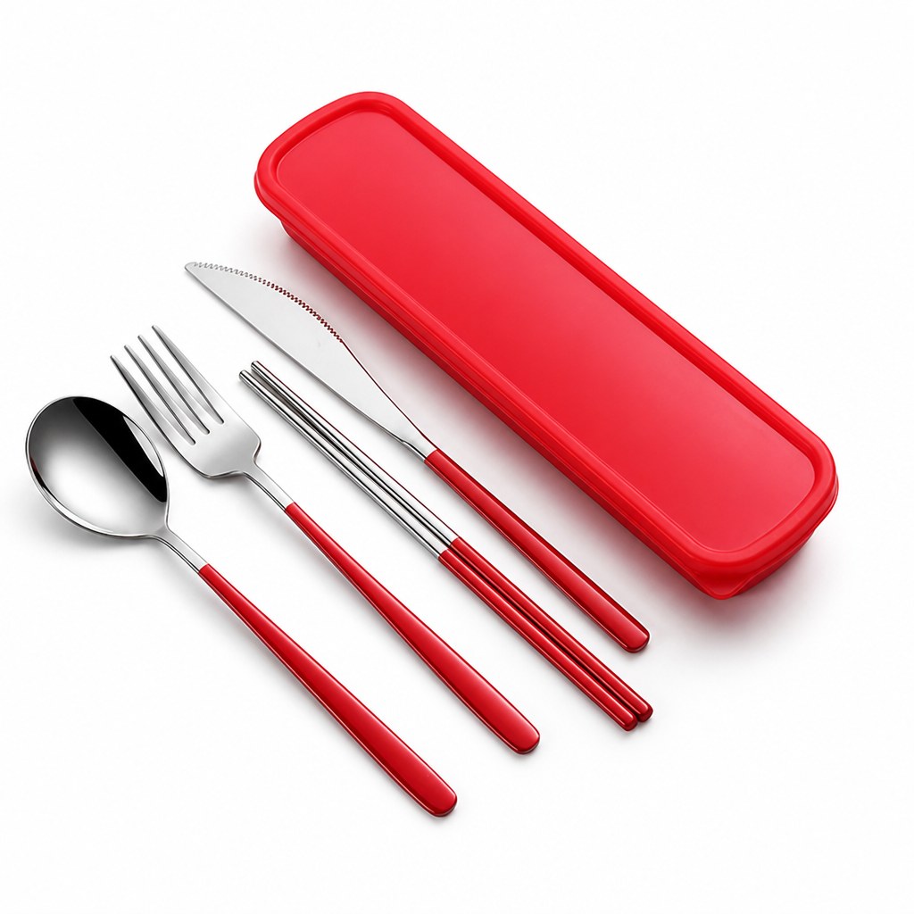Cutlery set in red and silver