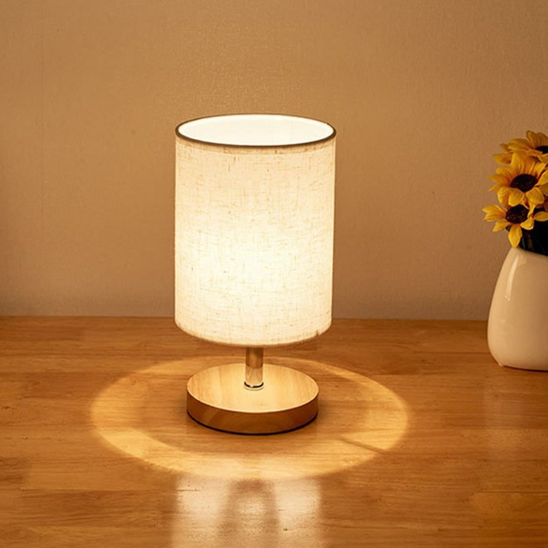 Table Lamp with Linen Shade and Wood Base, Round or Square photo 2