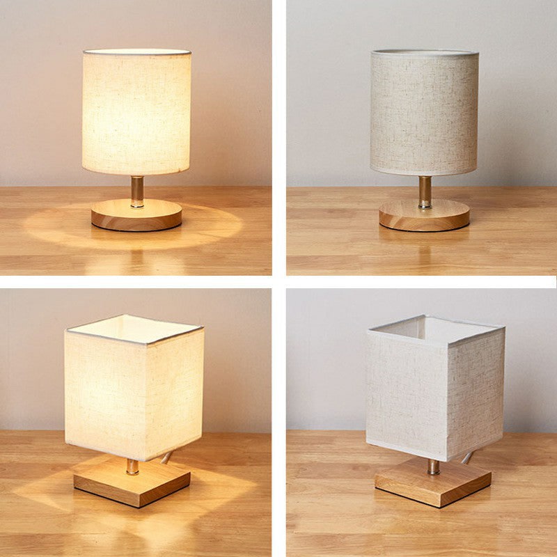 Table Lamp with Linen Shade and Wood Base, Round or Square photo 4