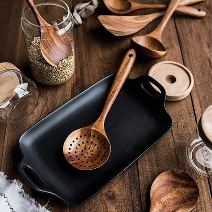Teak Wooden Kitchen Utensils Set, 7 Piece Wooden Spoons 2