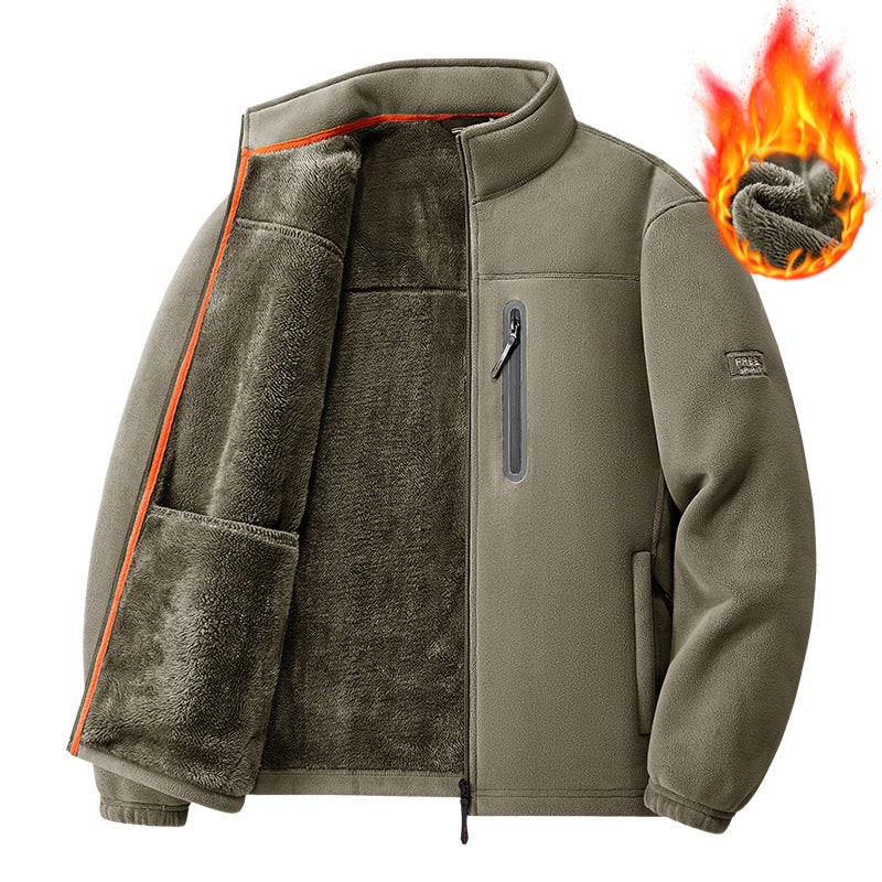 Khaki fleece jacket with extra warm teddy lining