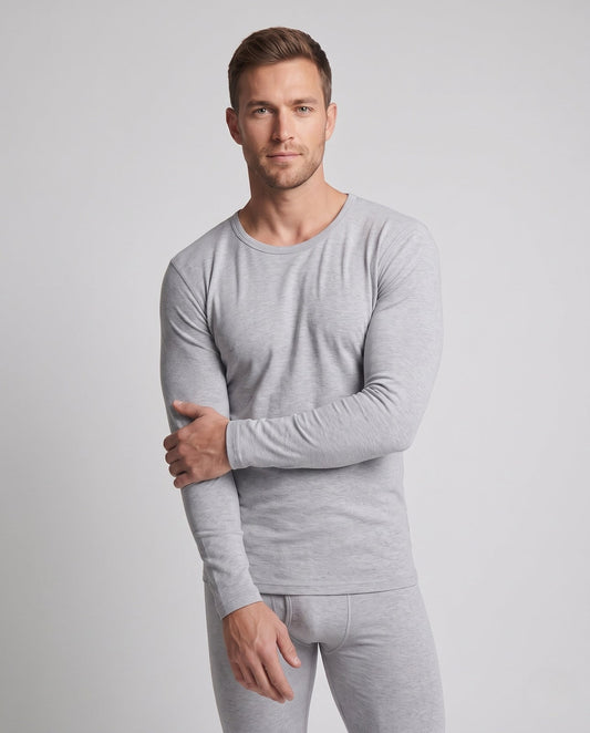 Men's light grey long sleeve thermal shirt with a close fit
