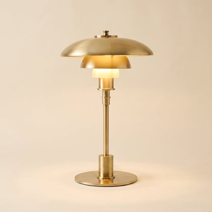 Tiered shade bedside table lamp in gold