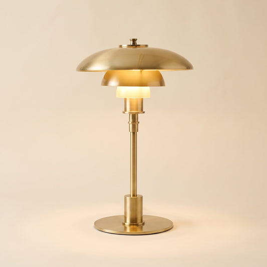 Tiered shade bedside table lamp in gold