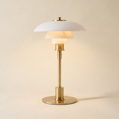 Tiered shade bedside table lamp in white