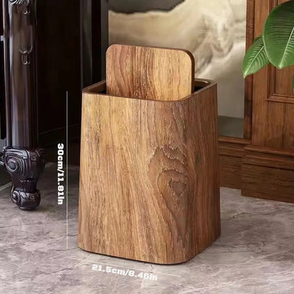 Walnut wood look trash can with swing lid, large size