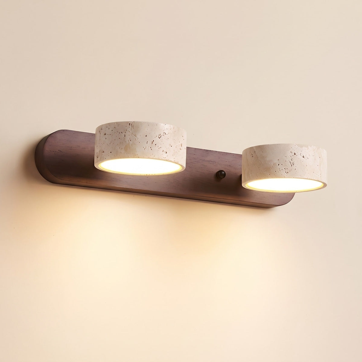 Travertine LED Wall Light with Wood Base, Modern Sconce 1