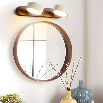 Travertine LED Wall Light with Wood Base, Modern Sconce 3