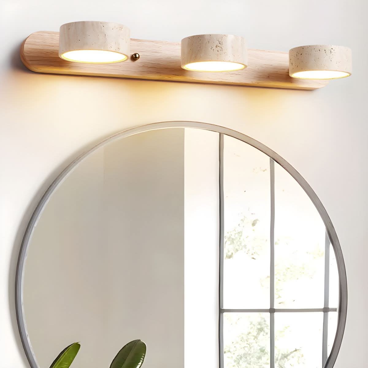 Travertine LED Wall Light with Wood Base, Modern Sconce 4