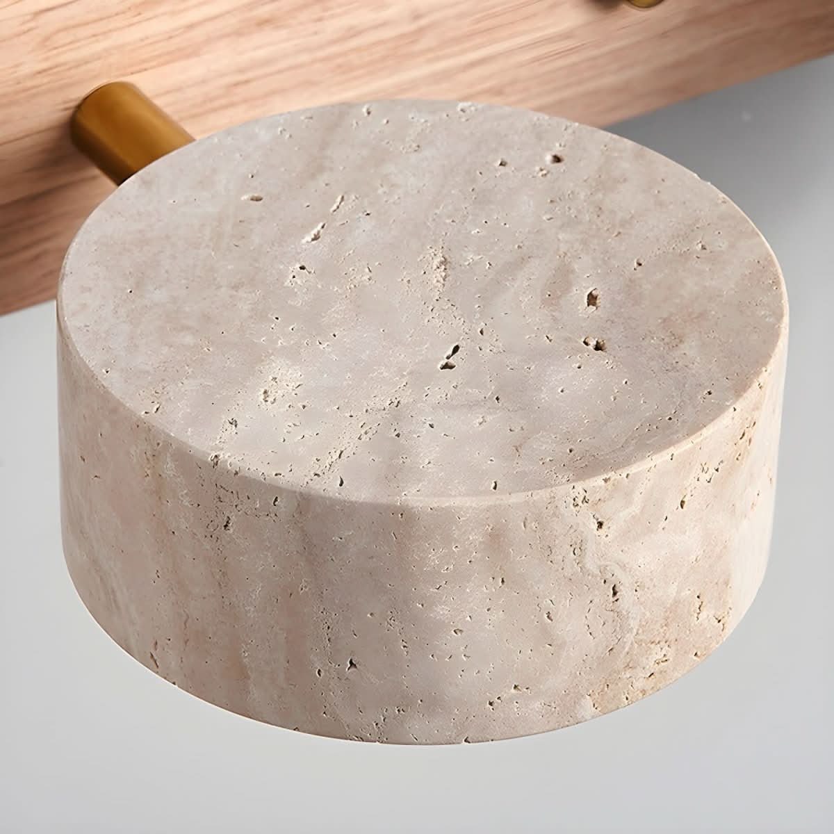 Travertine LED Wall Light with Wood Base, Modern Sconce 5