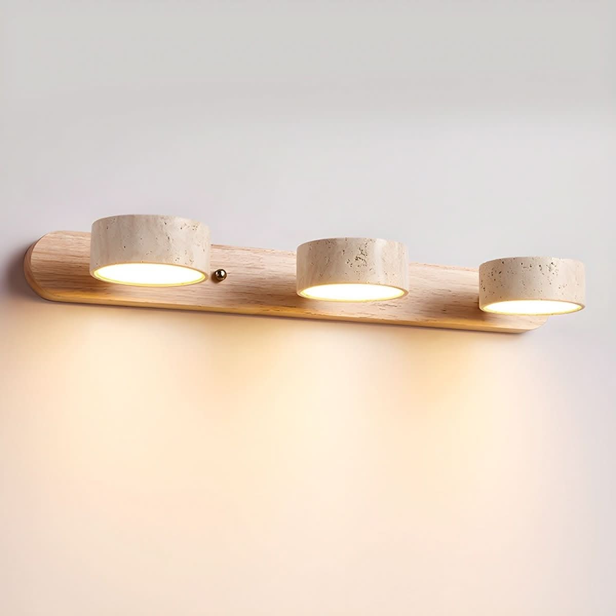 Travertine LED Wall Light with Wood Base, Modern Sconce 7
