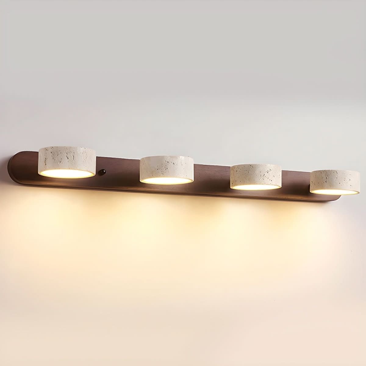 Travertine LED Wall Light with Wood Base, Modern Sconce 8