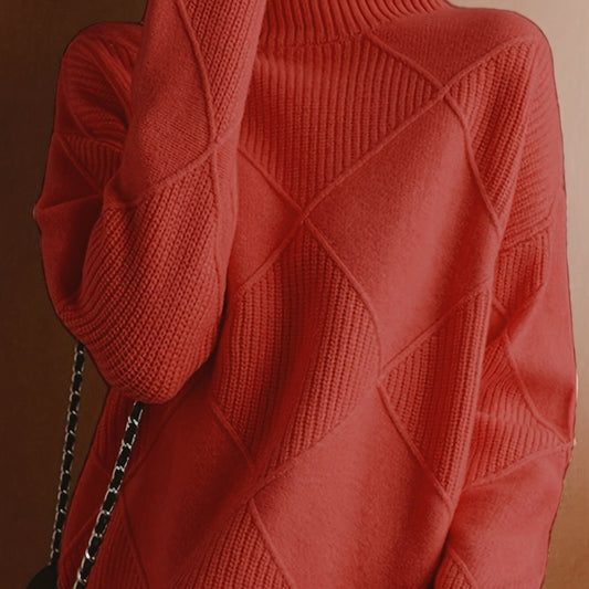 Turtleneck Sweater, Textured Diamond Knit Sweater for Women 1