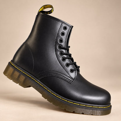 Black lace-up boot, side view
