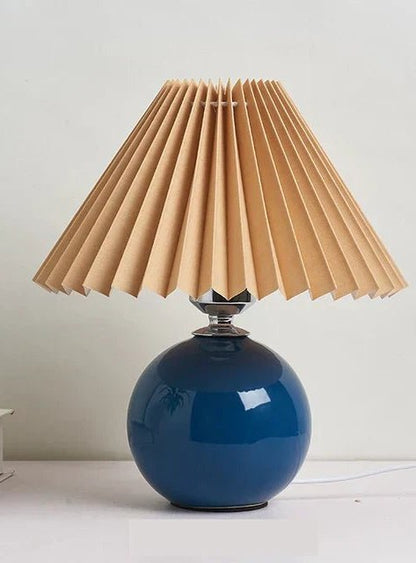 Vintage Pleated Table Lamp in blue and brown