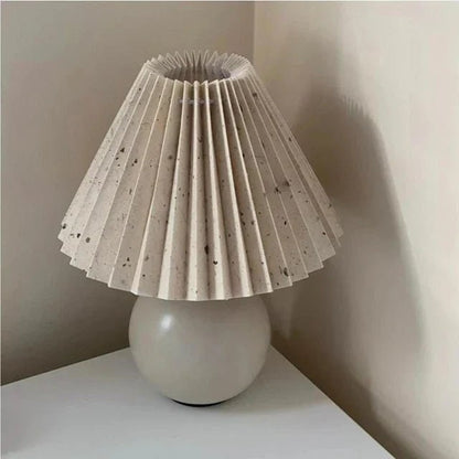 Vintage Pleated Table Lamp in cream and speckled