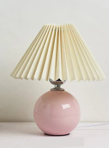 Vintage Pleated Table Lamp in pink and beige