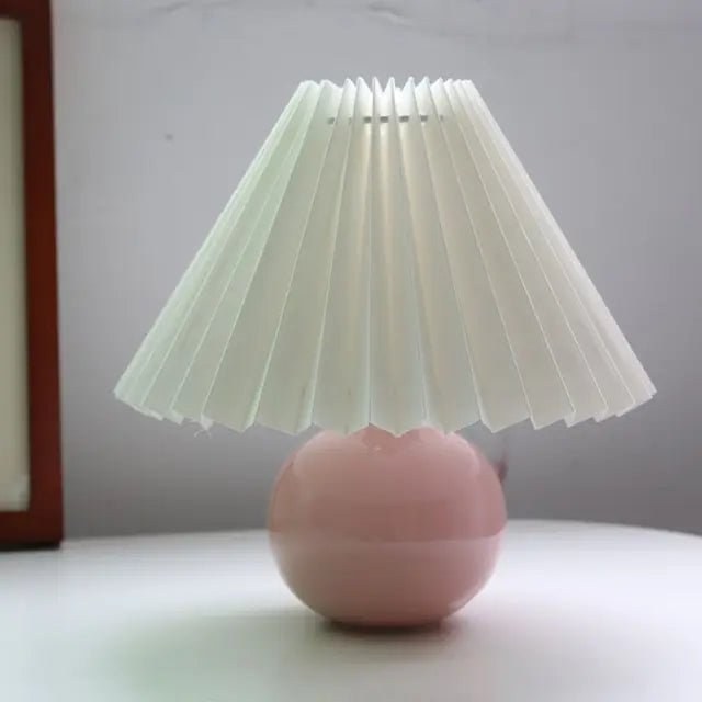 Vintage Pleated Table Lamp in pink and white