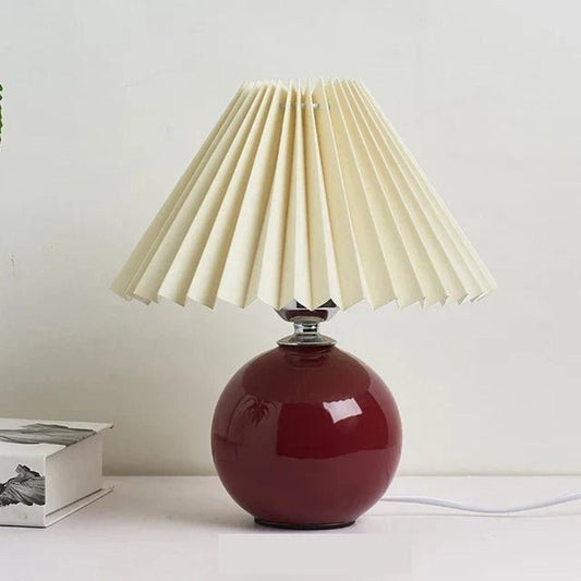 Vintage Pleated Table Lamp with Round Base