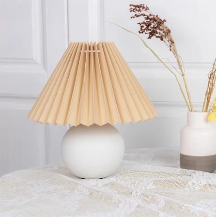 Vintage Pleated Table Lamp in white and brown