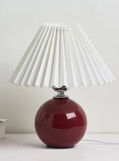 Vintage Pleated Table Lamp in wine and white