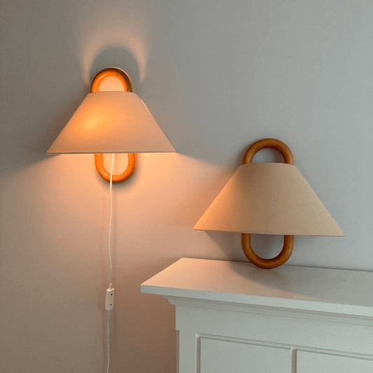 Wall Light with Pleated Fabric Shade and Wood Ring Frame 2