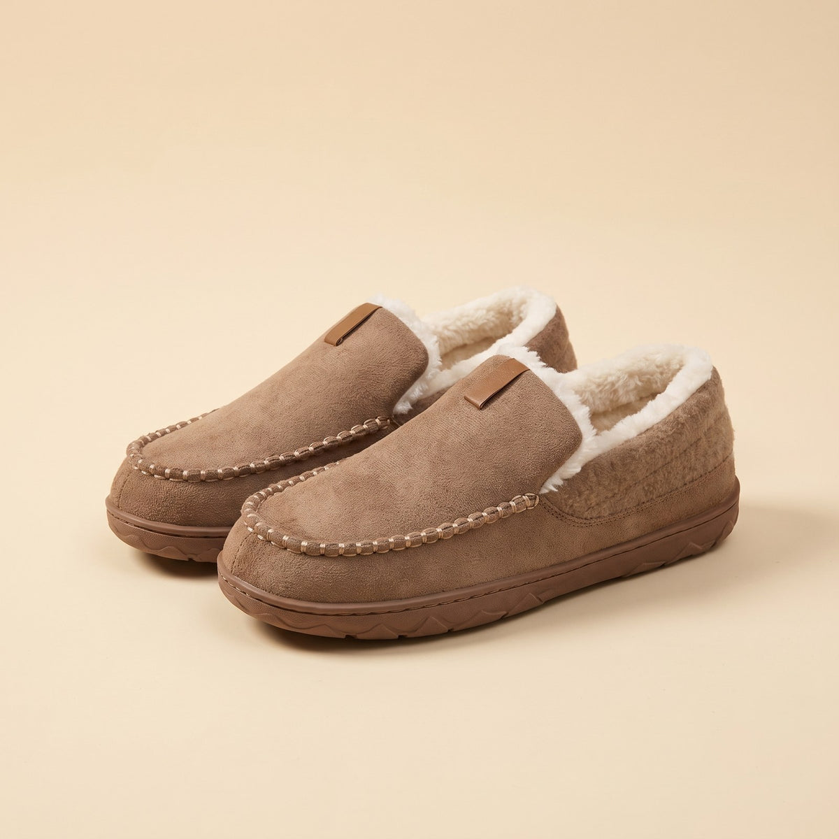 Men's Moccasin Slippers in Warm Faux Wool for Winter 1