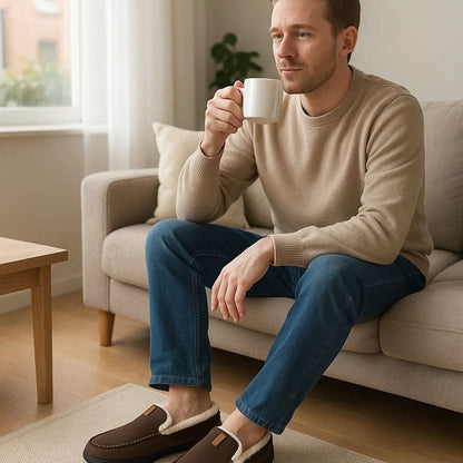 Men's Moccasin Slippers in Warm Faux Wool for Winter 6