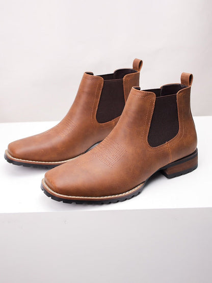 Winter Boots, Square Toe Chelsea Boots for Men Embroidered 1