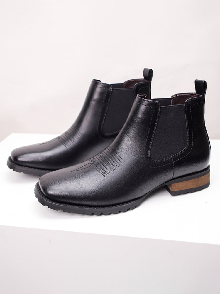 Winter Boots, Square Toe Chelsea Boots for Men Embroidered 2