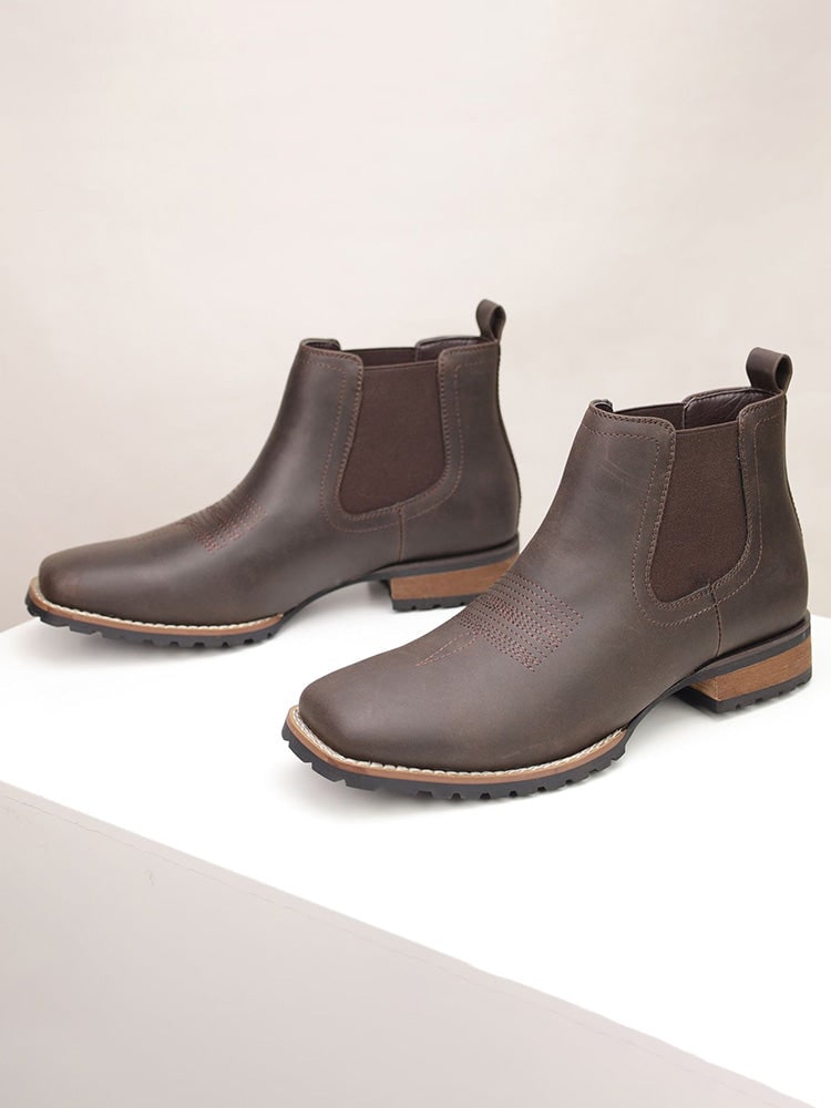Winter Boots, Square Toe Chelsea Boots for Men Embroidered 3