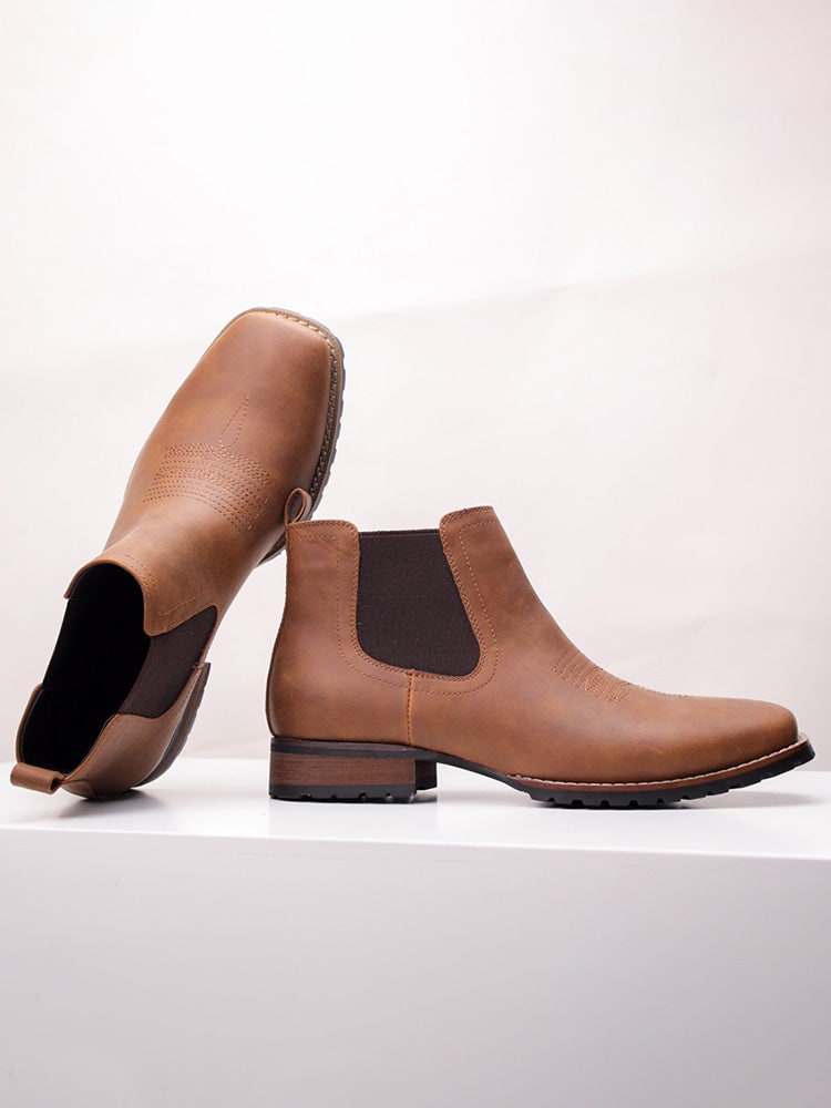 Winter Boots, Square Toe Chelsea Boots for Men Embroidered 4