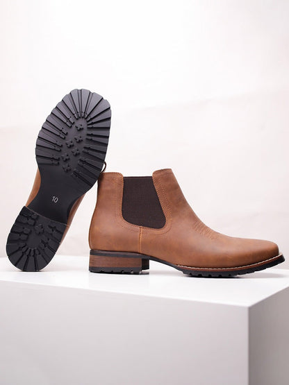 Winter Boots, Square Toe Chelsea Boots for Men Embroidered 5